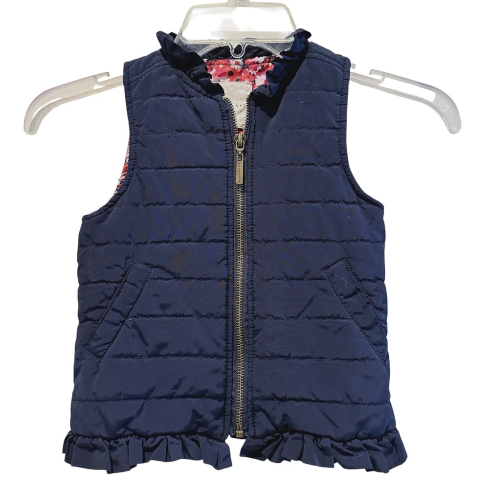 Copper Key Full Zip Ruffled Quilted Vest Navy Blue with Red Lining Girls 2 / 3